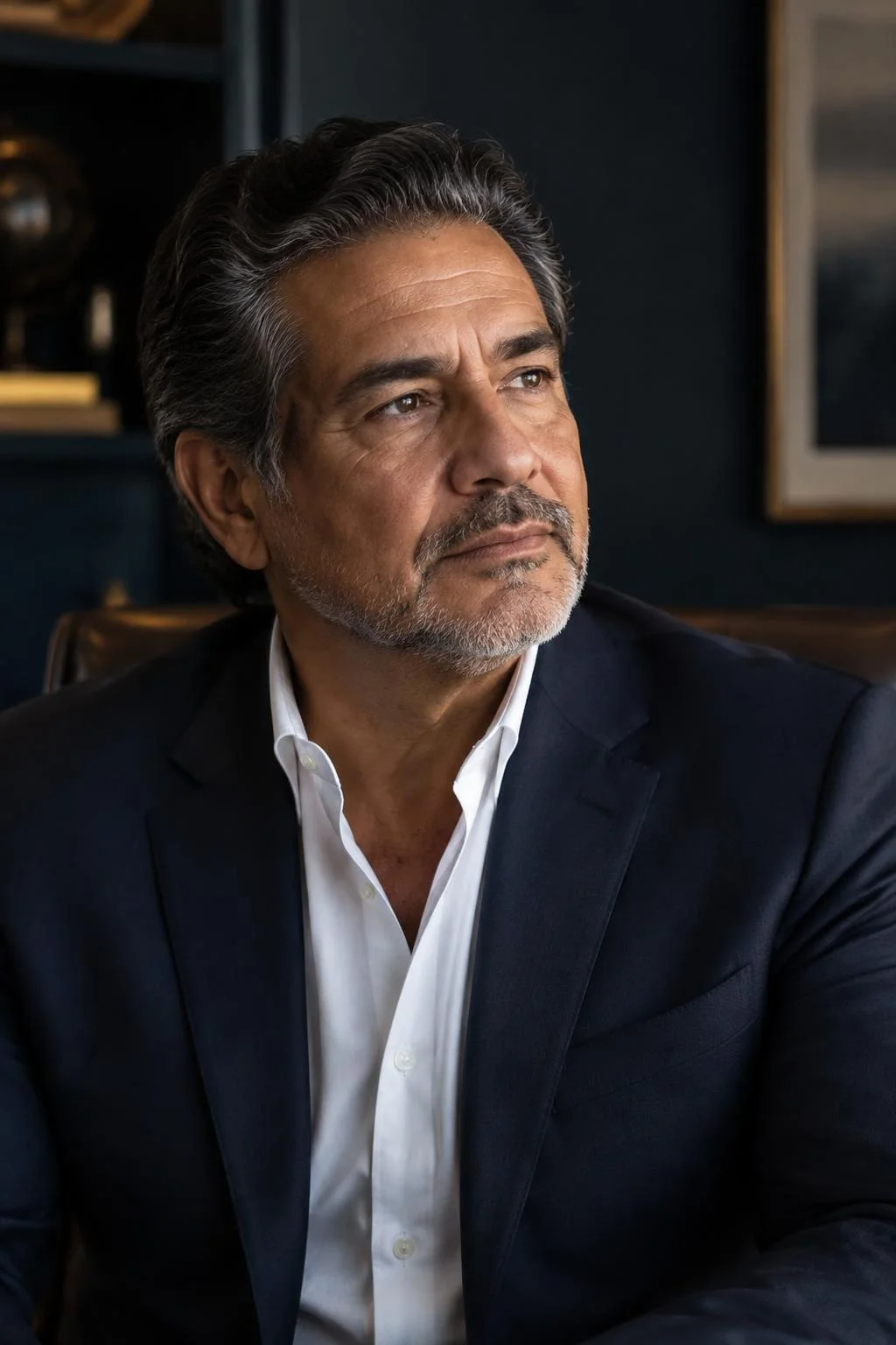 Thoughtful executive in a side-lit portrait